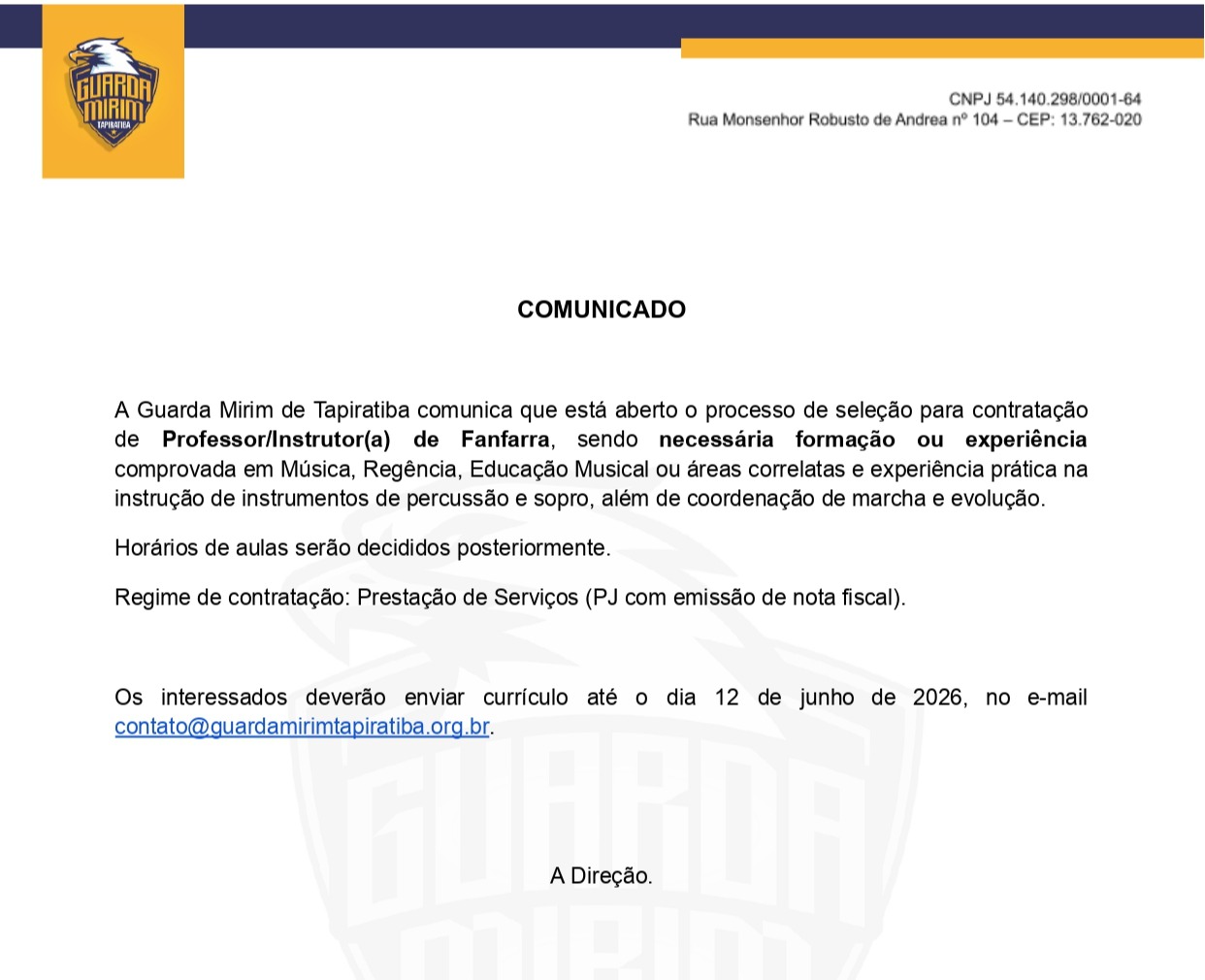 Vaga de Professor Fanfarra